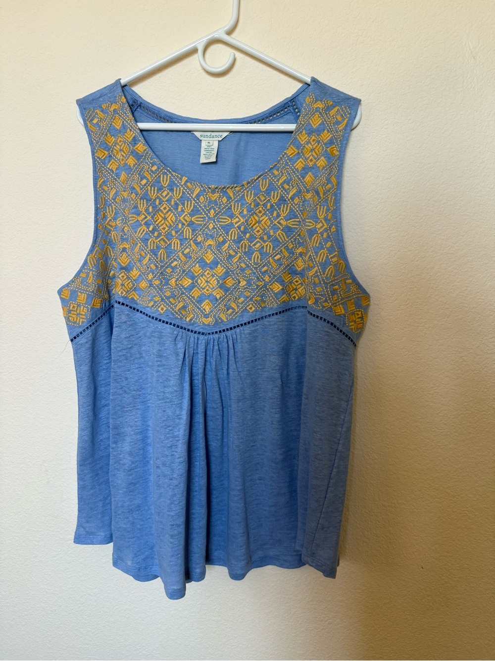 Sundance Blue Tank with Yellow Embroidery